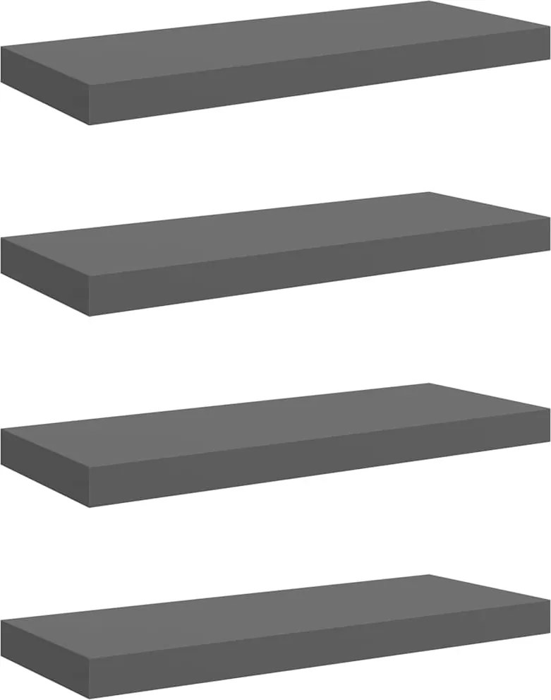323792 vidaXL Окачени стенни рафтове, 4 бр, сив гланц, 60x23,5x3,8 см, МДФ