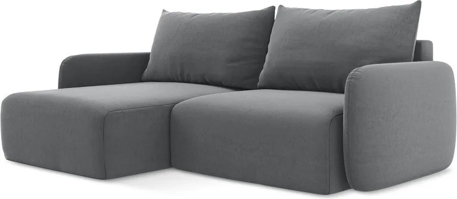 Сив кадифен сгъваем/с място за съхранение ъглов диван (ляв ъгъл) Kalena – Makamii