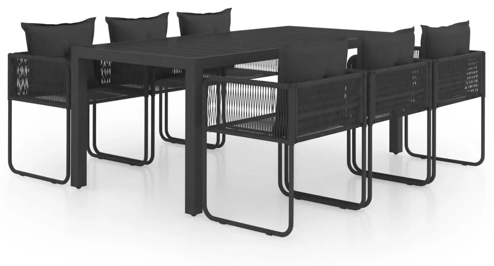 3060104 vidaXL Градински трапезен комплект, 7 части, PVC ратан, черен