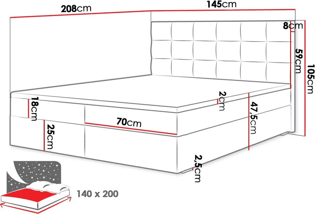 Тапицирано легло Fado II with mattress and topper-Prasino-140 x 200
