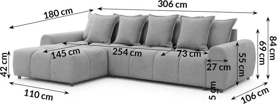 Сив ъглов диван (ляв ъгъл) Albane – Ropez