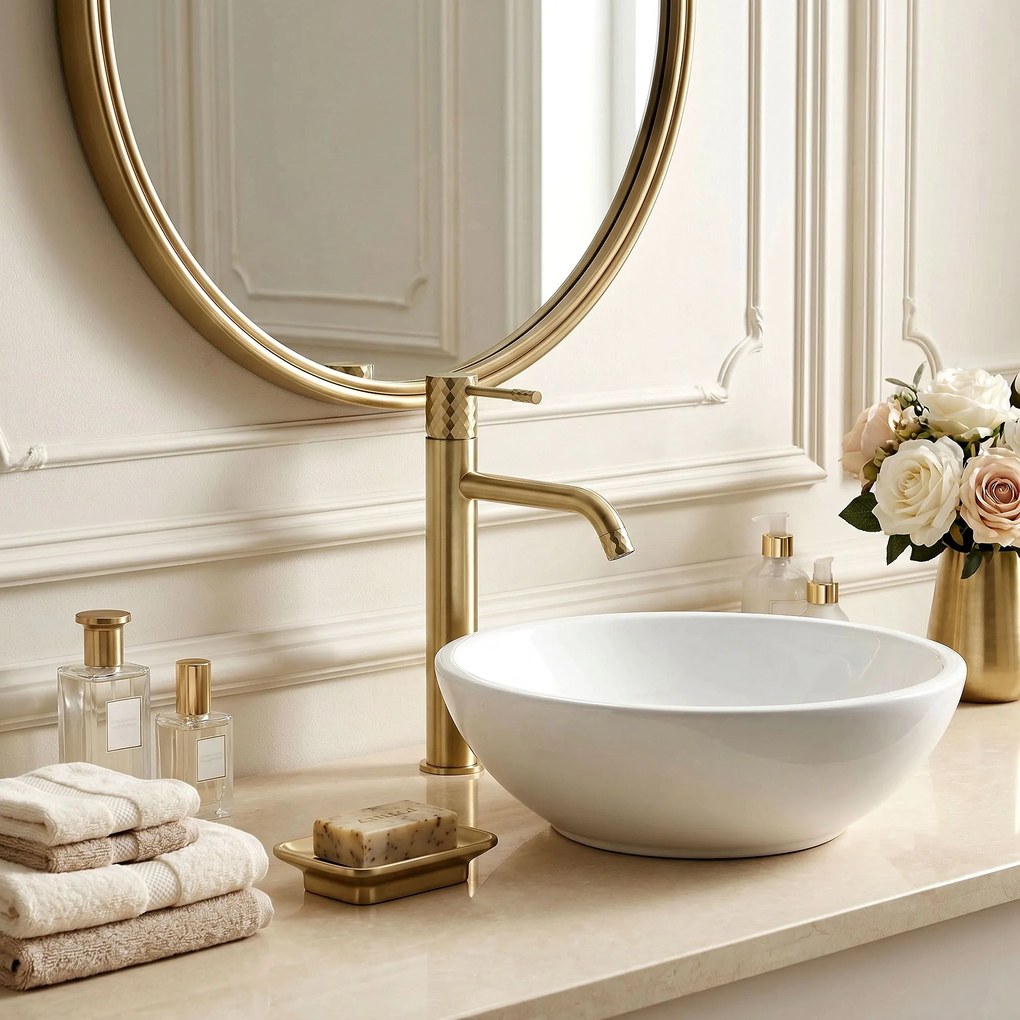 Смесител за мивка Rea Lungo Diamond Brush Gold High