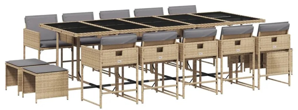 3211356 vidaXL Градински комплект с възглавници 15 части бежов микс полиратан