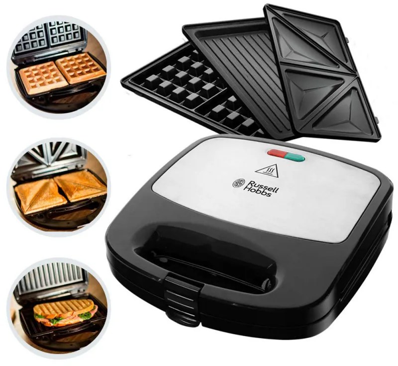 Тостер за сандвичи и гофрети 3в1 Russell Hobbs Fiesta Deep Fill 24540-56, 750W, 3 вида плочи, Черен/инокс