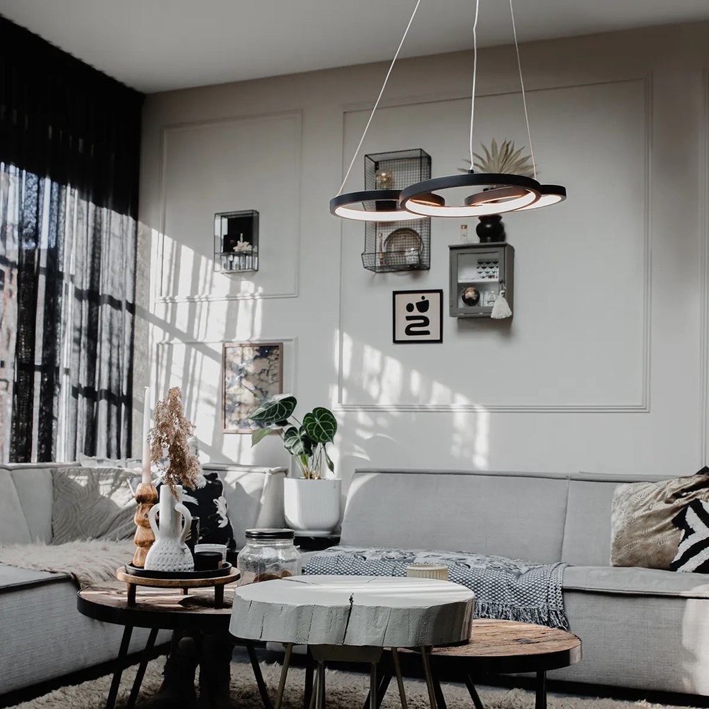 Висяща лампа черна с LED 3-степенна димируема 3-светлина - Rondas