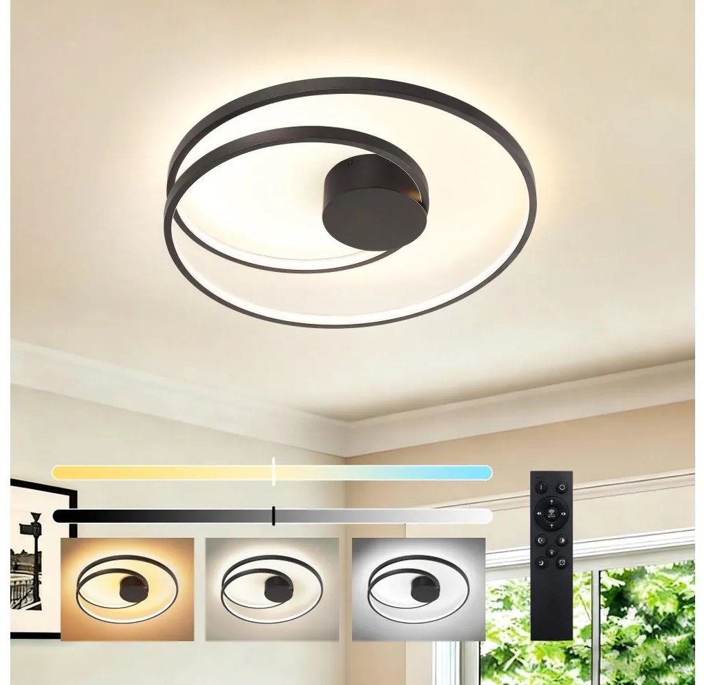 Brilagi- димируемо LED таванно осветително тяло TWISTER LED/48W/230V диам. 50 см, черно + с дистанционно управление