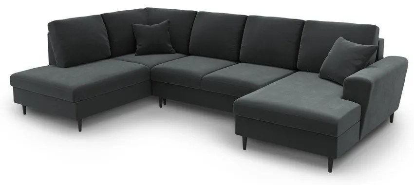 Тъмносив кадифен разтегателен ъглов диван с място за съхранение (ляв ъгъл/U форма) Kyoto – Cosmopolitan Design