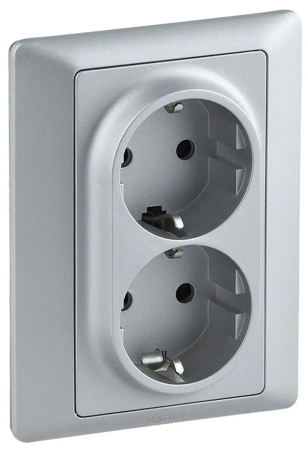 Legrand 755704 Двоен контакт Valena Life с рамка 2X2P+E Schuko 16A, авт. клеми, алуминий,  - 755704