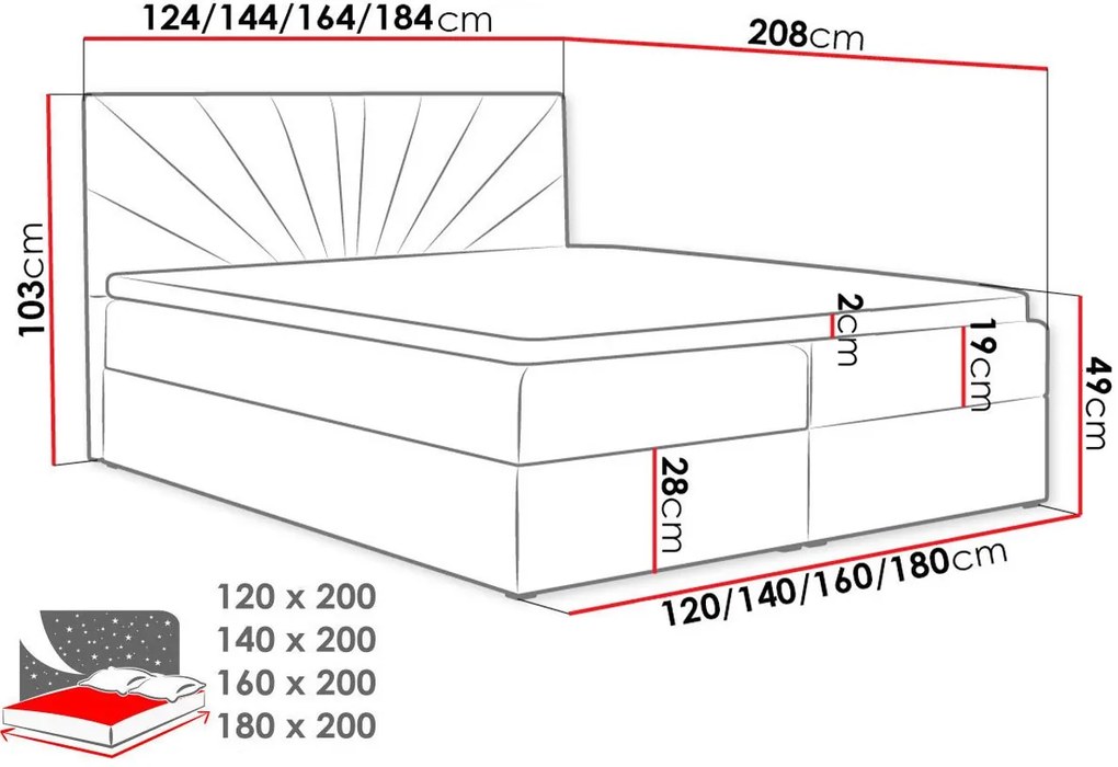 Тапицирано легло Top 4-Gkri-120 x 200 εκ.