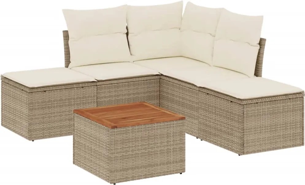 3256002 vidaXL Градински диван с възглавници, 6 части, бежов полиратан