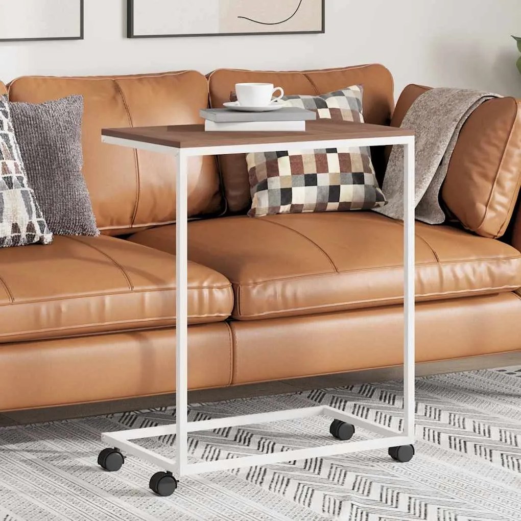 343102 vidaXL Помощна маса с колелца бяла 55x35x70 см инженерно дърво