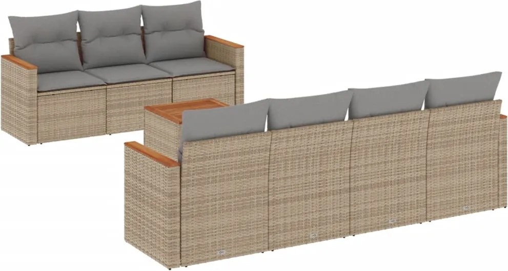 3258209 vidaXL Градински диван с възглавници, 8 части, бежов полиратан