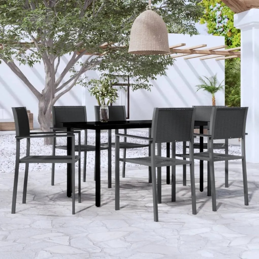 3099266 vidaXL Градински трапезен комплект, 7 части, черен