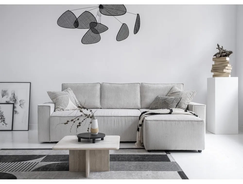 Бял разтегателен ъглов диван от рипсено кадифе (променлив) Brave Dave – Miuform