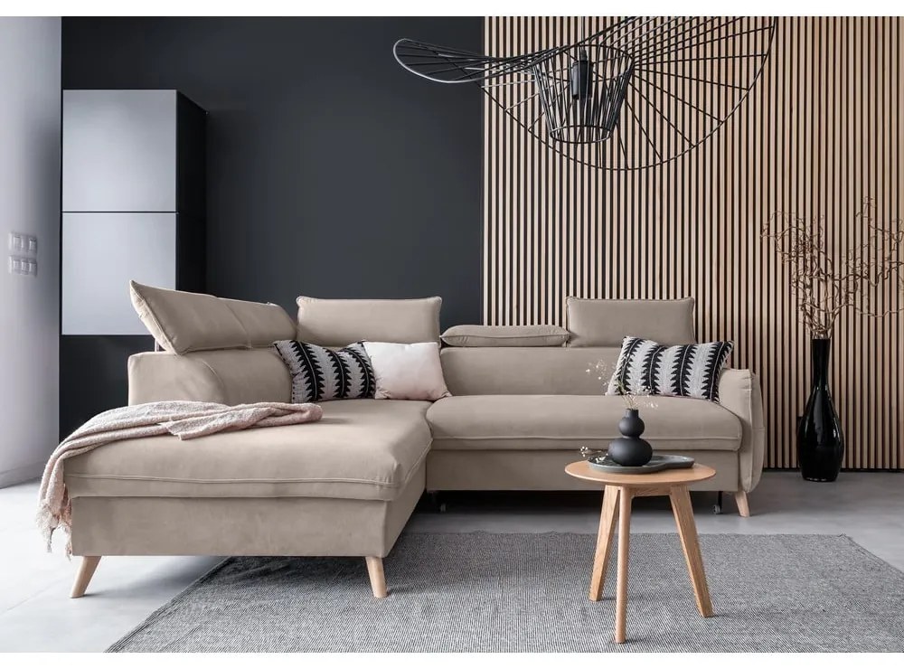 Бежов кадифен ъглов диван (ляв ъгъл) Sweet Harmony - Miuform