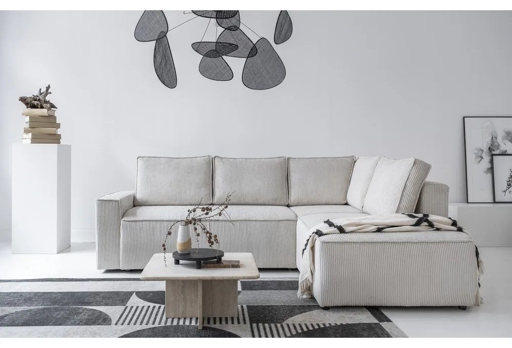 Бял разтегателен ъглов диван от рипсено кадифе (десен ъгъл) Brave Dave – Miuform