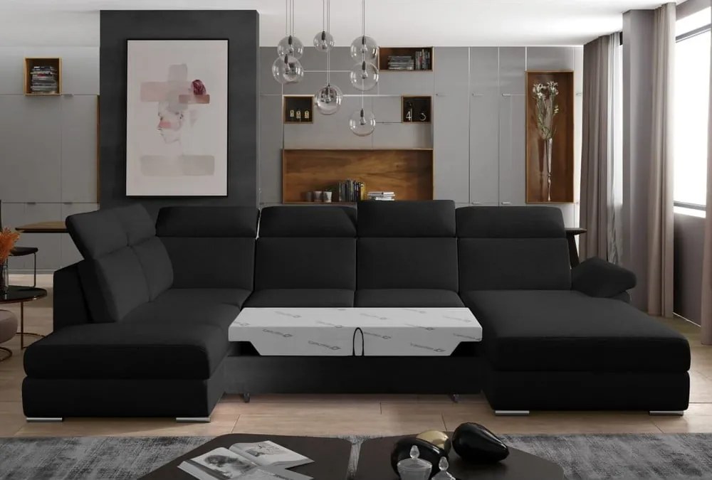 Черен разтегателен ъглов диван (ляв ъгъл U форма) Evanell – ELTAP