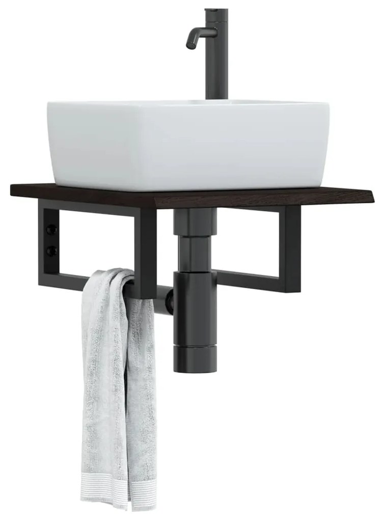 3302573 vidaXL Стенен рафт за мивка, стомана и масивно дърво дъб