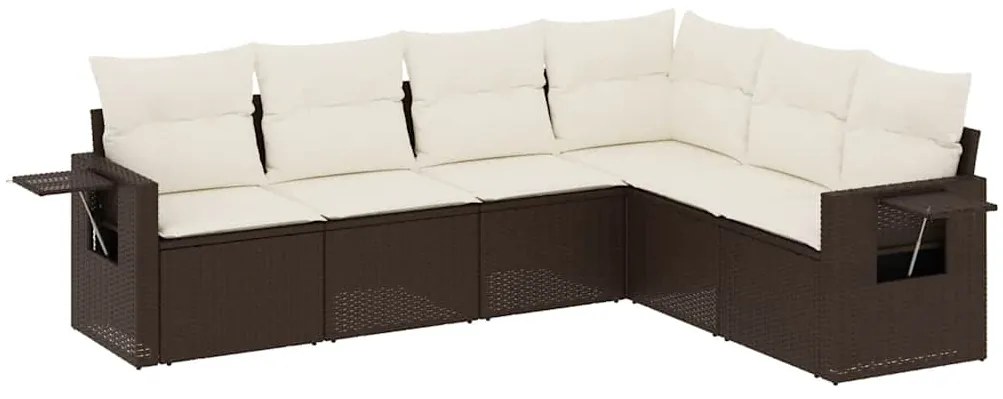 3220212 vidaXL Градински комплект с възглавници, 6 части, кафяв, полиратан