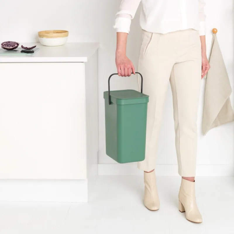 Кош за разделно събиране на боклук Brabantia Sort&Go 1003234, 12 л, Дръжка, Възможност за стенен монтаж, Тъмнозелен