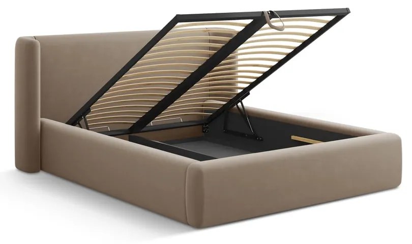 Светлокафяво двойно легло 160x200 cm тапицирано с място за съхранение с включена подматрачна рамка Jason – Windsor & Co Sofas