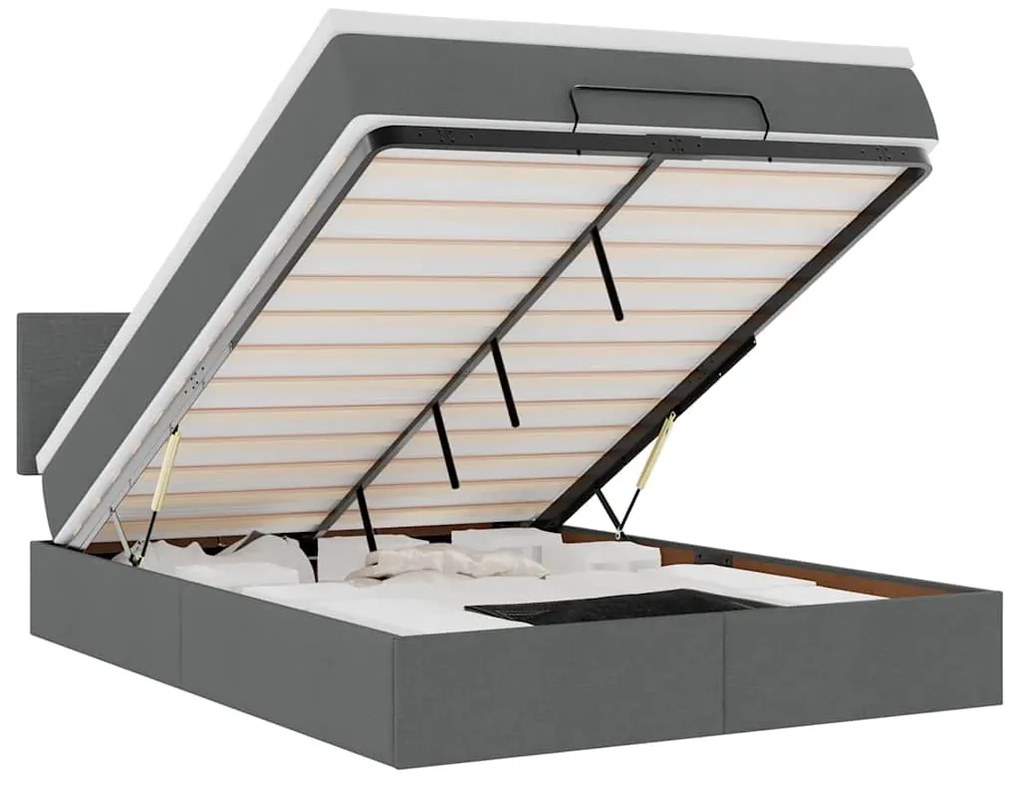 3312223 vidaXL Османска легло с матрак и LED, тъмносиво, 140x190 см, плат