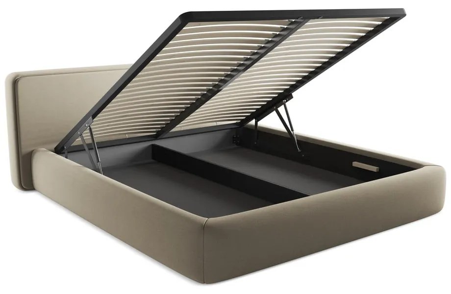 Бежово двойно тапицирано легло с място за съхранение и включена подматрачна рамка 180x200 cm Kiana – Makamii