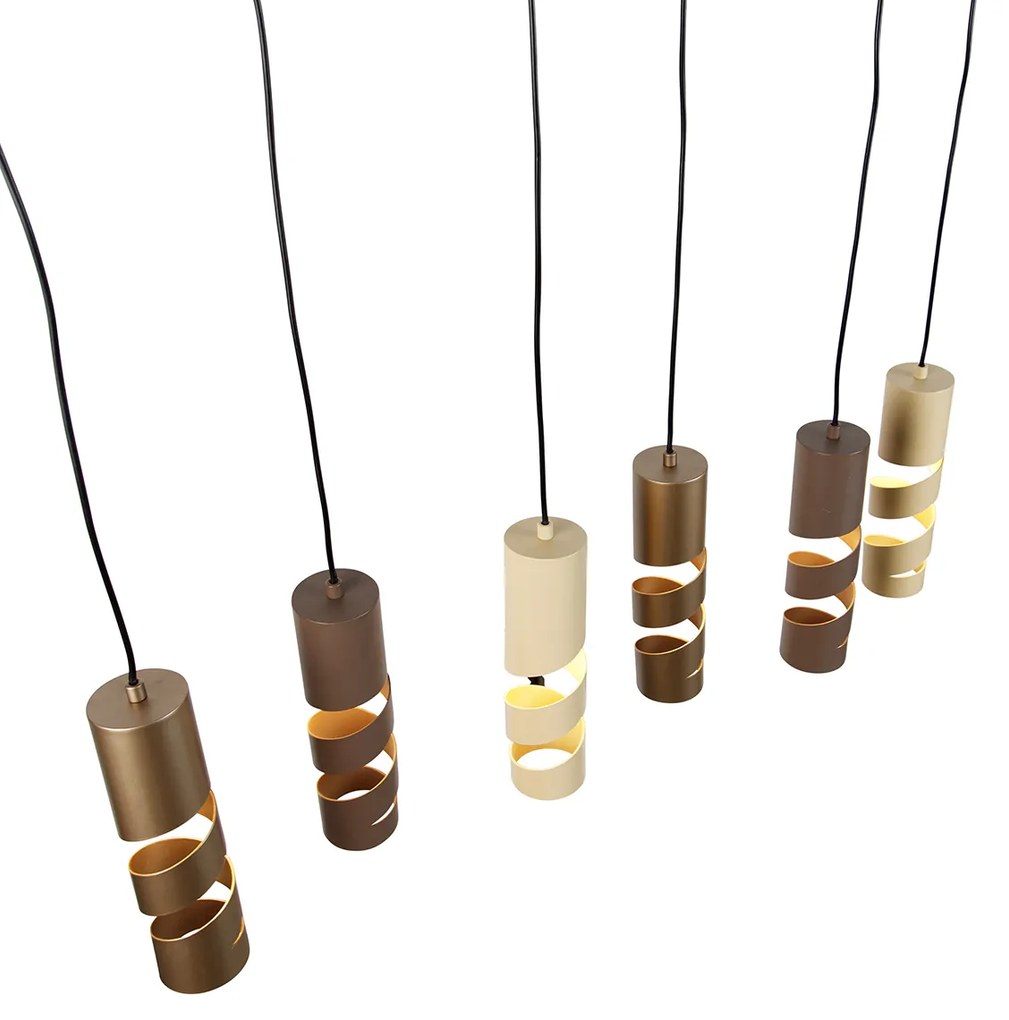 Moderne hanglamp zwart met taupe en beige 6-lichts - Stream