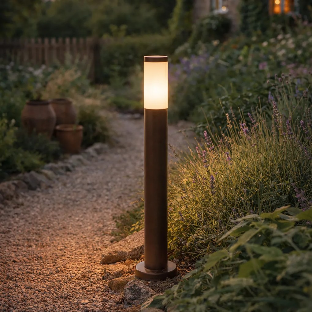 Стълб за външна лампа ръждивокафяв с опал 80 см IP44 - Rox