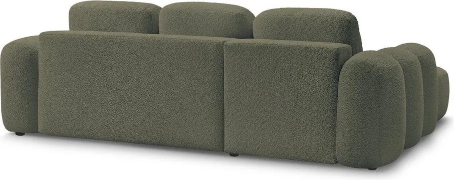 Зелен сгъваем/с място за съхранение ъглов диван от прежда с примки от букле (ляв ъгъл) Montaigne – Bobochic Paris