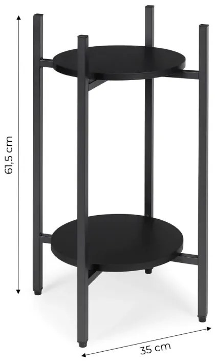 Стойка за цветя Loft - 2-етажна етажерка с кръгли черни рафтове