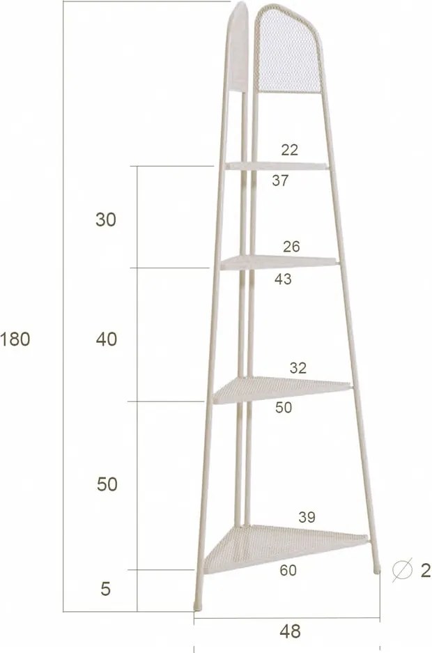 Светлобежов метален ъглов рафт за балкон, височина 180 см MWH - Garden Pleasure