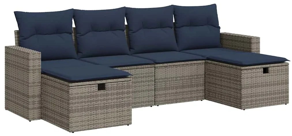 3325427 vidaXL Градински диван с възглавници, 6 части, полиратан, сив