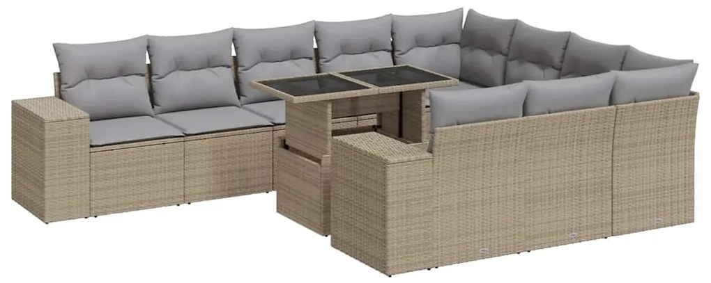 3326870 vidaXL Градински диван с възглавници, 11 части, бежов полиратан