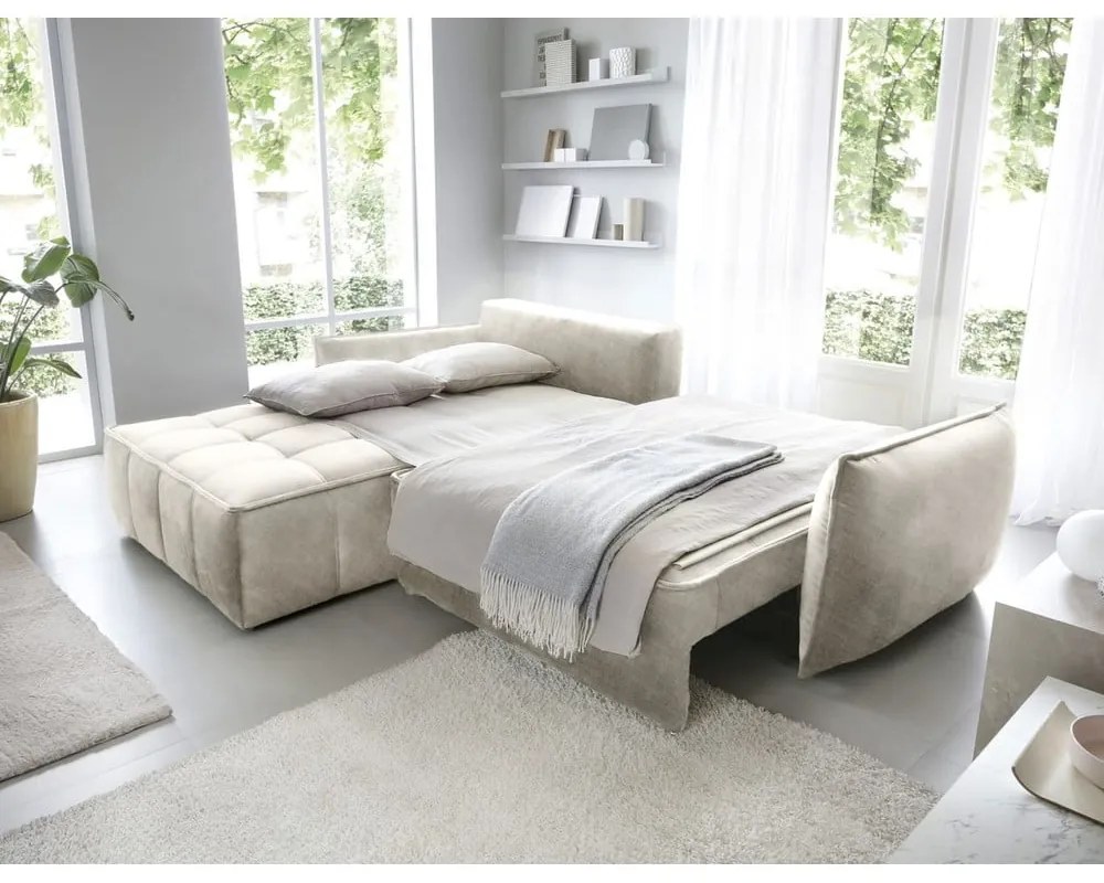 Бежов кадифен сгъваем/с място за съхранение ъглов диван (ляв ъгъл) Campo – ELTAP