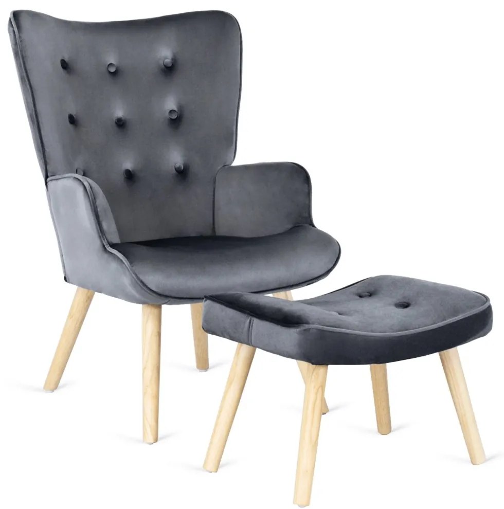 Удобен релаксиращ фотьойл с подложка за крака LOZANO - сив