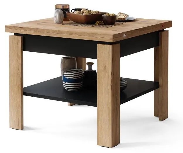 Разтегателна маса LIA с рафт, дъб крафт/черна, за конфер. и хранене