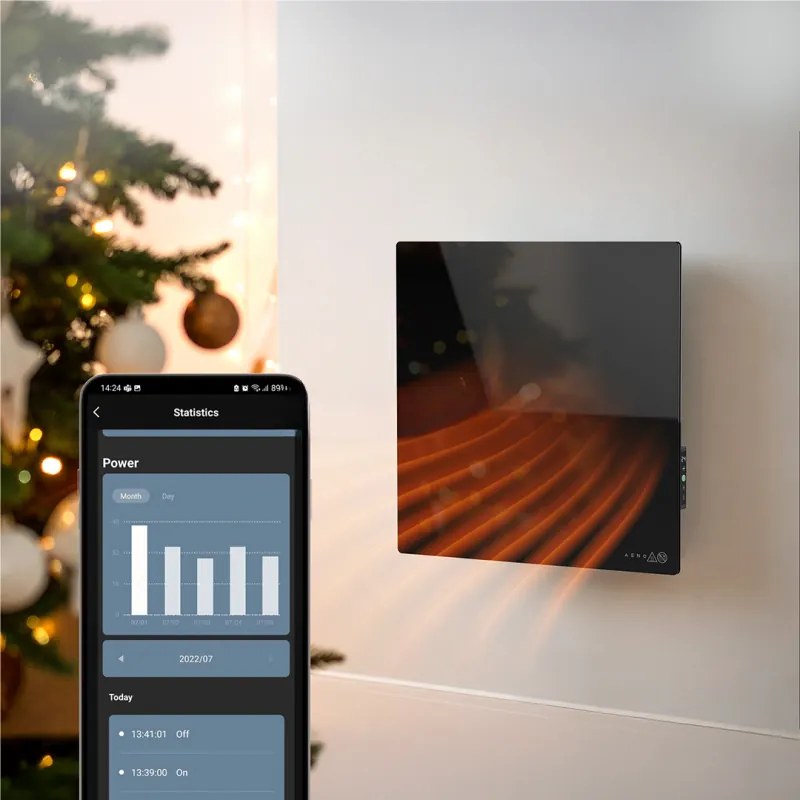 Електрически инфрачервен конвектор AENO AGH0012S, 500W, 12 м2, LED, Мобилно управление, Wi-Fi, Сензори за наклон и падане, IP24, Черен