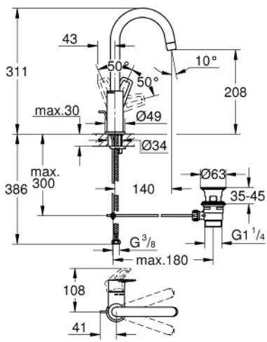 Смесител за мивка висок Grohe BauLoop