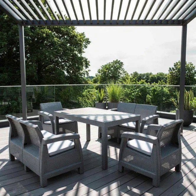 Комфортен градински терасен комплект с 6 места във вид на ратан