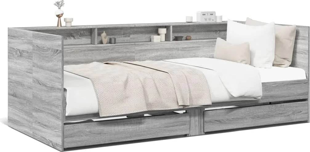 3280851 vidaXL Дневно легло с чекмеджета, без матрак, сив сонома, 90x200 см