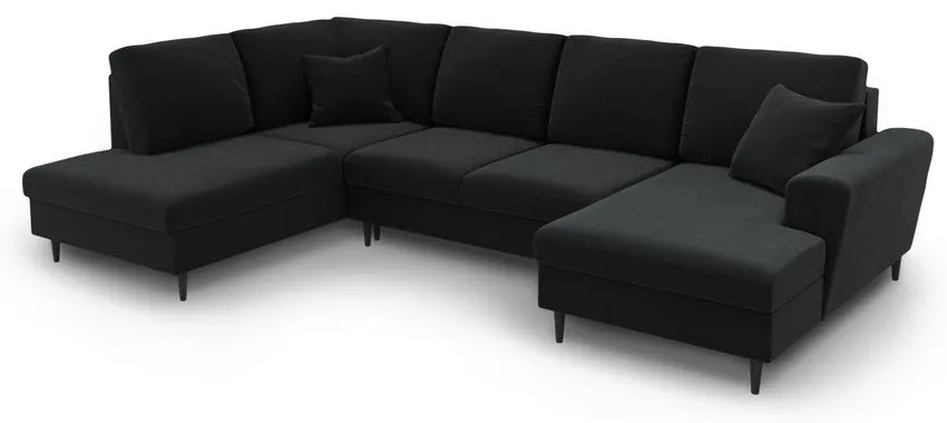 Черен кадифен разтегателен ъглов диван с място за съхранение (ляв ъгъл/U форма) Kyoto – Cosmopolitan Design