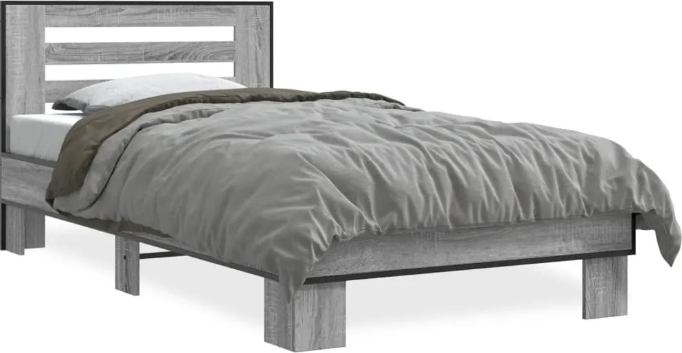 845660 vidaXL Рамка за легло, сив сонома, 75x190 см, инженерно дърво и метал