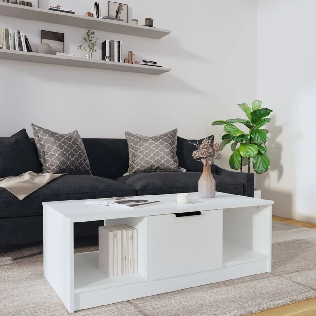 811349 vidaXL Кафе маса, бяла, 102x50x36 см, инженерно дърво