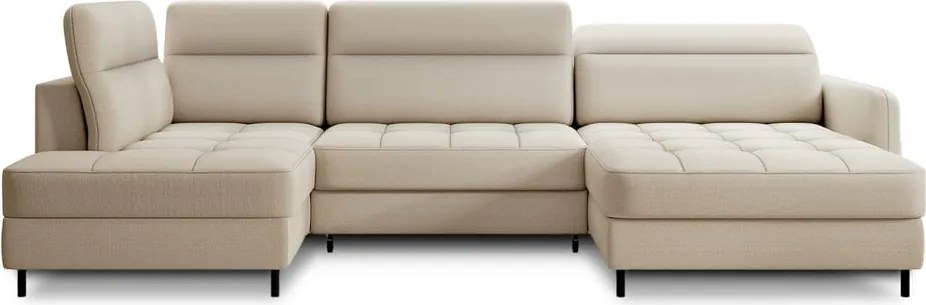 Бежов кадифен разтегателен ъглов диван с място за съхранение (ляв ъгъл U форма) Berrto – ELTAP