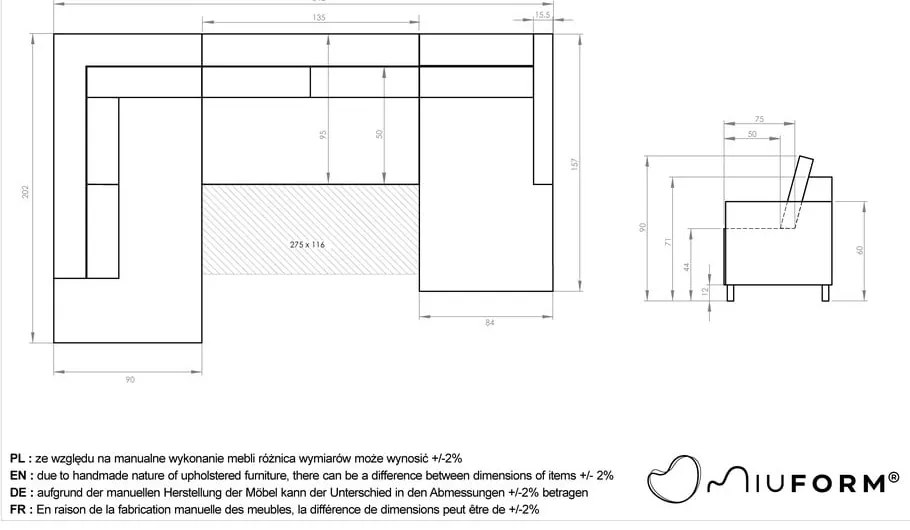 Бежов разтегателен диван в буквата "U", ляв ъгъл Scandic Lagom - Miuform