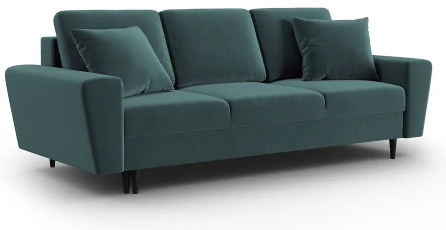 Кадифен разтегателен диван с място за съхранение в петролен цвят 235 cm Kyoto – Cosmopolitan Design