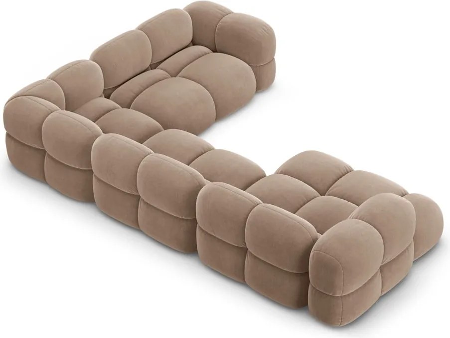 Кафяв кадифен ъглов диван (десен ъгъл/U форма) Loretto – Cosmopolitan Design