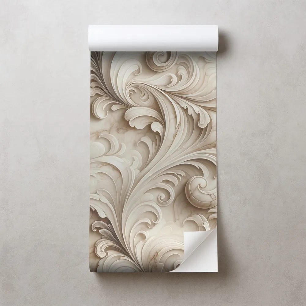 Самозалепващ тапет – Елегантни бежови орнаменти върху мрамор