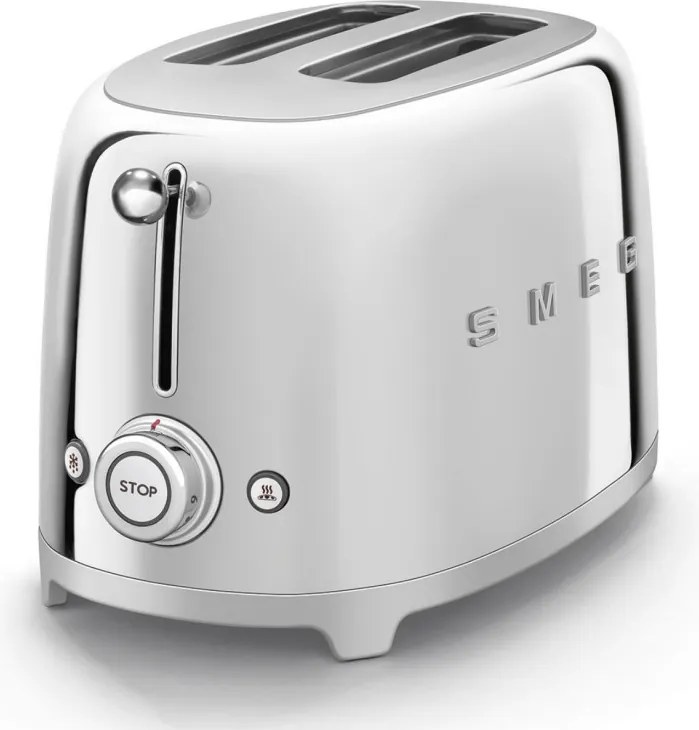Тостер за хляб SMEG 50's Style TSF01SSEU, 950W, 2 филии, 6 нива, Тавичка за трохи, Вграден кабел, Неръждаема стомана, Сребрист